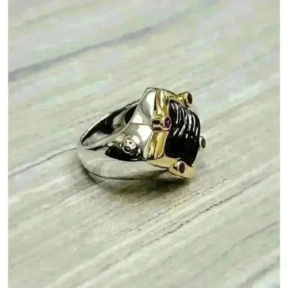 David Yurman Quatrefoil 18K Gold Sterling Silver Onyx Pink Tourmaline Ring SZ 6 - Picture 7 of 11
